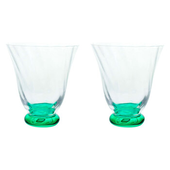 2PK LVD Clear Jade 11cm Tulip Glass Drinking Water Tumbler Cup - Green