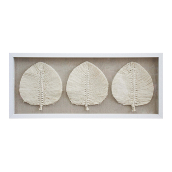 LVD Framed Rectangular 30x70cm Boho Leaf Wall Hanging Decor - White