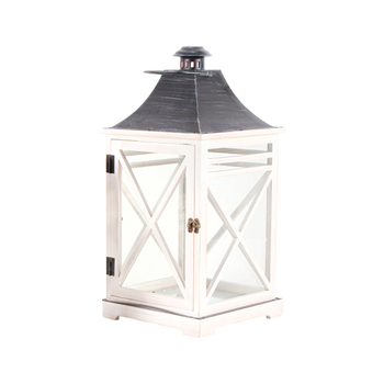 Maine & Crawford Cacee 50cm Lantern Pine Iron/Glass Large White/Dark Grey