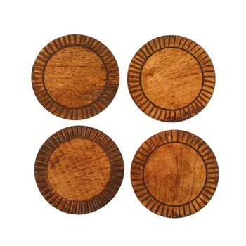 4pc Maine & Crawford Ives 10cm Mango Wood Round Coaster - Natural