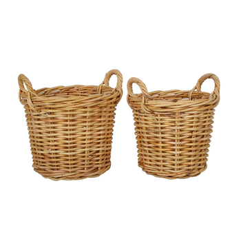 2pc Maine & Crawford Cheche 28/32cm Cylinder Log Basket w/ Handle