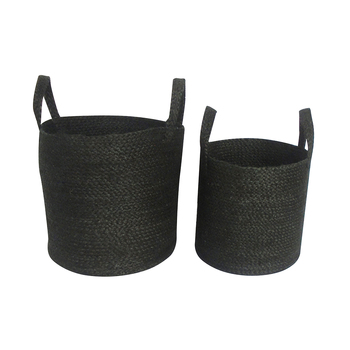 2pc Maine & Crawford Ianira Jute 25/30cm Round Basket w/ Handle - Black