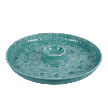 Maine & Crawford Roe 36cm Chip Dip Enamel Plate Embossed - Turquoise