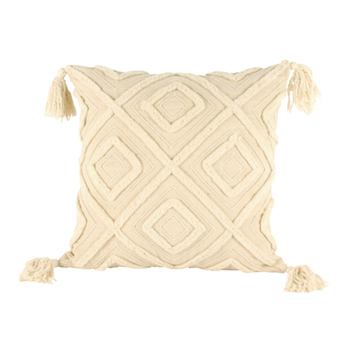 Maine & Crawford Harriett 46x46cm Cotton Cushion w/ Tassel - Cream