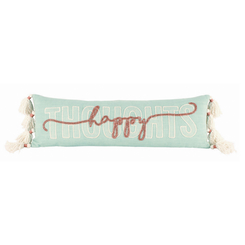 Maine & Crawford Bea 82x26cmEmbroidered Happy Cushion w/ Tassel - Sky Blue