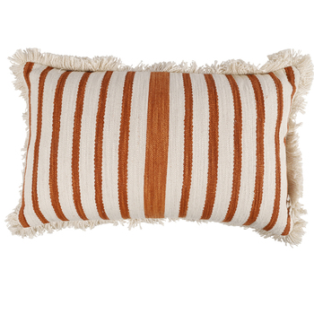 Maine & Crawford Cora 50x30cm Stripe Cushion w/ Fringing - Terracotta