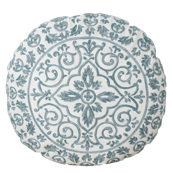 Maine & Crawford Athena Embroidered 40cm Cushion Round - Blue/White