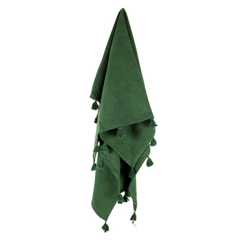 Maine & Crawford Nava 170x130cm Cotton Throw w/ Tassels - Deep Green