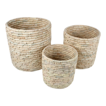 3pc Maine & Crawford Ekka Seagrass/Date Leaf Round Basket Set - Natural