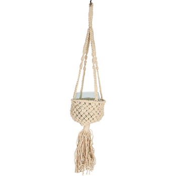 Maine & Crawford Flow Luxe Macrame 100cm Plant Hanger w/ Glass Vase - Cream