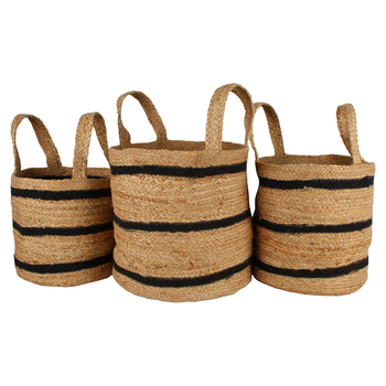 3pc Maine & Crawford Ovela Striped Jute 25/30/35cm Basket Storage - Natural