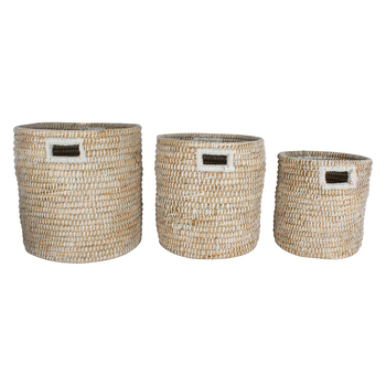 3pc Maine & Crawford Elliot Kans 25/30/35cm Grass Round Basket - Natural