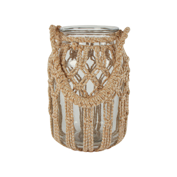 Maine & Crawford Haydn Macrame 32x19cm Glass Lantern Candle Holder