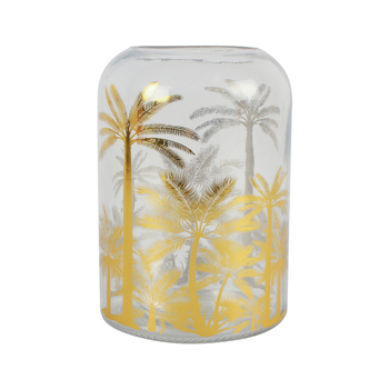 Maine & Crawford Hana 24x17cm Golden Palm Glass Vase - Clear