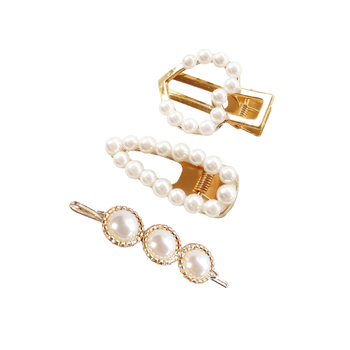 3pc Culturesse Amore Vintage Pearly Barrette Set - White/Gold