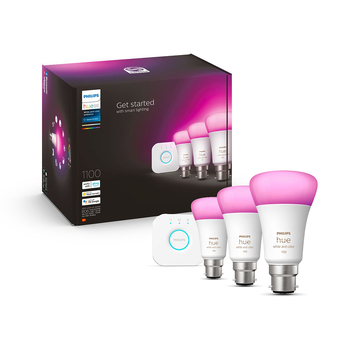 4pc Philips Hue White/Colour Ambiance Light Globes 11W A60 B22 w/Bridge