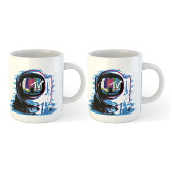 2PK MTV Moon Man Retro Style Adults 00's Print Coffee Mug Drinking Cup 300ml