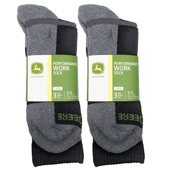 6 Pairs John Deere Black/Grey Crew Work Socks Size 8-12 LP73319-JD 