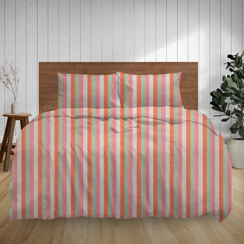 J Elliot Home Cotton Flannelette King Duvet Cover Set - PastelStripe