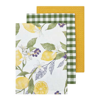 3PK J.Elliot Home Lemon 50x70cm Cotton Tea Towel - White Multi