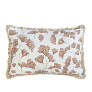 J.Elliot Home Ginkgo 35x55cm Cushion Rectangle - Warm Taupe & Ivory