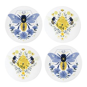 4pc LVD Ceramic Round 9cm Boho Bees Coaster Drink Mat Set