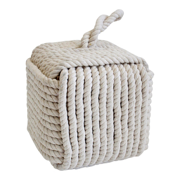 LVD Rope Square White 16cm Cotton Concrete Doorstop Weighted Stopper Home Decor