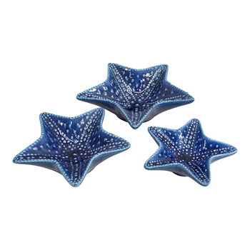 LVD 3pc Ceramic 13.5/16.5/20cm Starfish Plate Set Home Decor - Blue