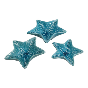 LVD 3pc Ceramic 13.5/16.5/20cm Starfish Plate Set Home Decor - Aqua