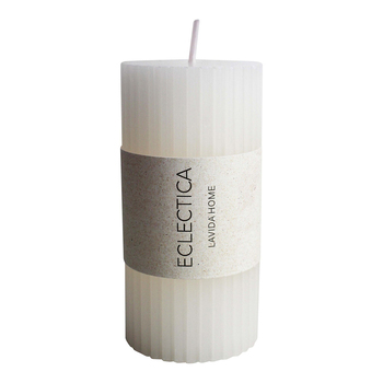 LVD Ribbed Scented Elegant 10cm Pillar Wax Candle - White