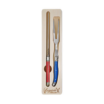 2pc Laguiole Silhouette Stainless Steel Carving Set - Blue/Red