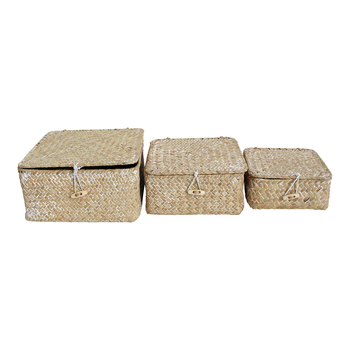 LVD 3pc Woven Straw 15/18/21cm Storage Box Set w/ Lid - Natural/Wash