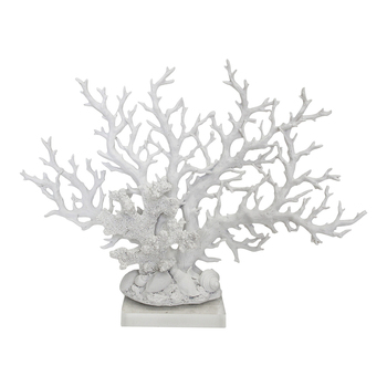 LVD Decorative Polyresin 35cm Coral Pinnate Decor - White