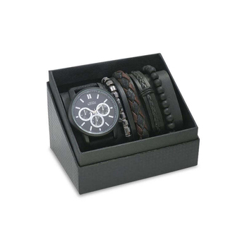 5pc Men's Republic Stylish Watch Set With 4 Bracelets Gift Set Black