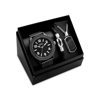 Men's Republic Dog Tag and Leather Bracelet Watch Gift Set