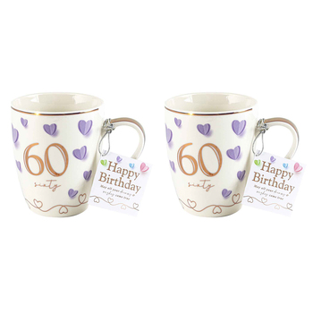 2x 60th Sweet Heart Bullet Mug 12Oz 350ml Novelty Cups