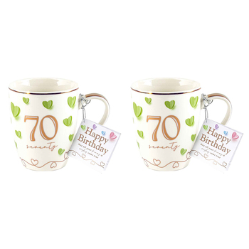 2x 70th Sweet Heart Bullet Mug 12Oz 350ml Novelty Cups