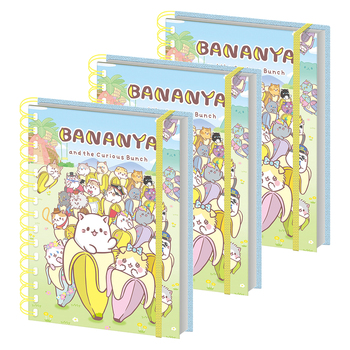 3PK Bananya The Curious Bunch Character Scene Themed A5 Wiro Notebook