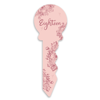 Small 18th Birthday Key Pink Floral Novelty Birthday Party Statue Decor