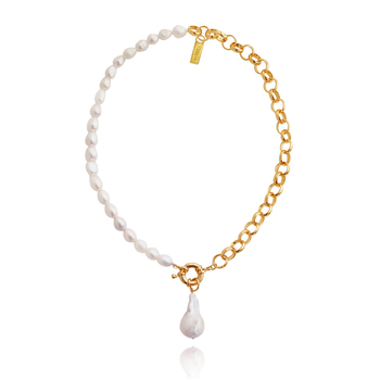 Culturesse Harlow Luxury 38cm Pearl Chain Necklace - White/Gold