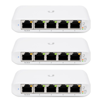 Ubiquiti USW Flex Mini - 5 Port Managed, UniFi, Layer 2 Gigabit Switch - 1x PoE Input - 3 Pack - No PSU