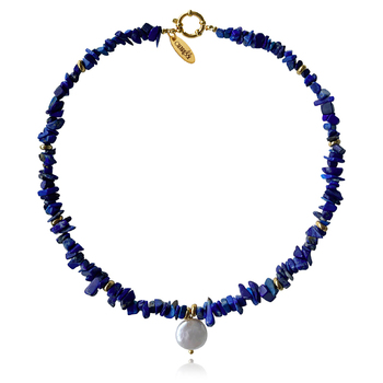 Culturesse Anaise Natural 42cm Lapis Lazuli Pearl Pendant Necklace