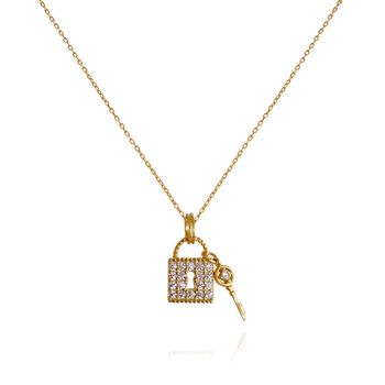 Culturesse Key To My Heart 51cm Diamante Padlock Necklace - Gold