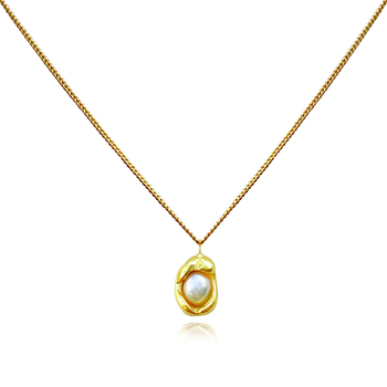 Culturesse Ziya Sculptural Pearl Pod 50cm Pendant Necklace - Gold Vermeil