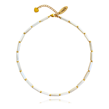 Culturesse Omri 47.5cm Beaded Shell Necklace/Choker - Gold/White