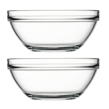 2PK Pasabahce Chefs 23cm Glass Bowl Round Tempered - Clear