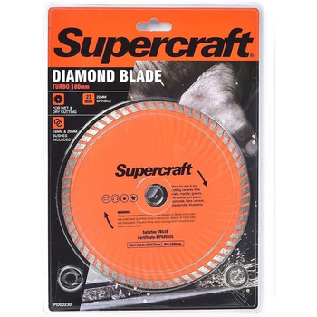 Supercraft Wet/Dry Cutting 180mm Diamond Blade Turbo For 22mm Spindle