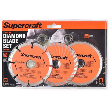 3pc Supercraft Complete Wet/Dry Cutting Segmented/Continuous Diamond Blade Set