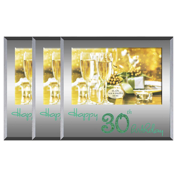 3x Happy 30th Green Text 6x4 Inch Keepsake Novelty Photo Frame