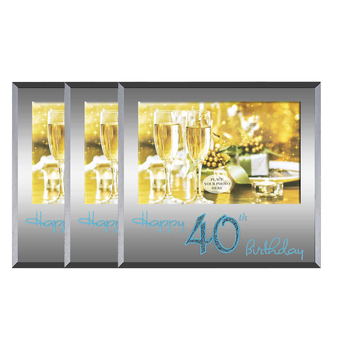 3x Happy 40th Blue Text 6x4 Inch Keepsake Novelty Photo Frame